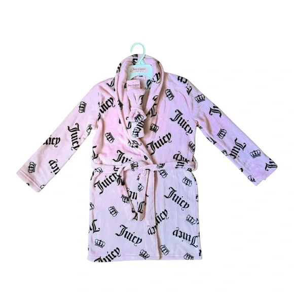 Juicy Couture Girls Pink Fleece Robe + Bow Headband Set • Size M (6–8) • NWT - Picture 3 of 6